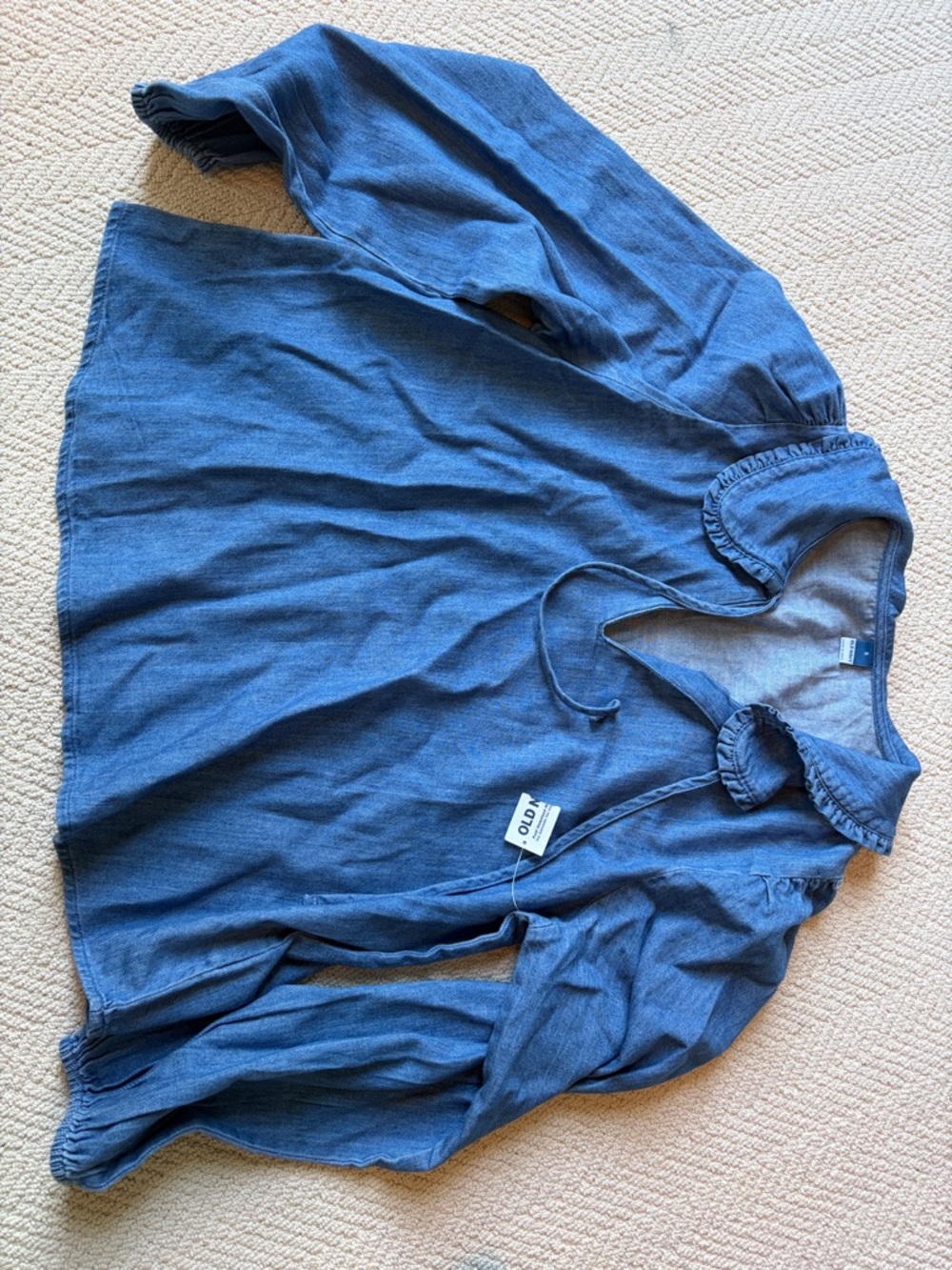 Old Navy Denim-Blue Ruffled Tie-Neck Blouse